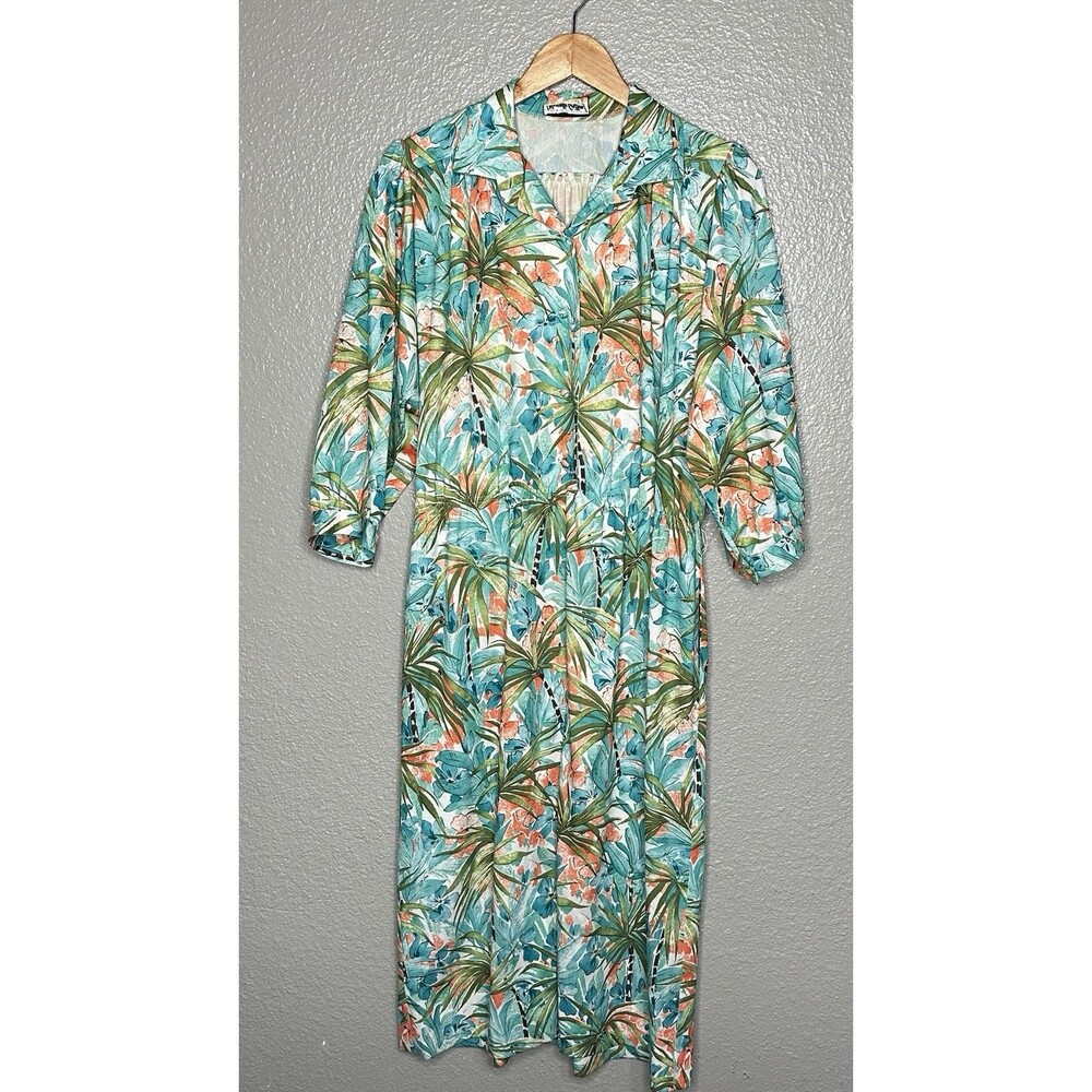 MARCELLE GRIFFON Tropical Print Vintage 70s Dress Size 12-14 Made In France